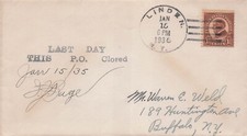 1935 Linden Last Day Post Office Master Closure DPO New York Letter Cover CV04 picture
