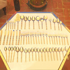 VTG Sunshine Bamboo Stainless KOREA  Handle Flatware Set, 61 pc picture