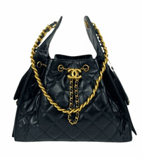 CHANEL 25 Bag. Women’s Black Quilted Drawstring Shoulder Bag Gold Chain Hardware picture