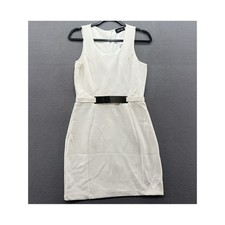 Fab'rik Dress Womens M White Textured Waffle Knit Sheath Metal Waist Plate picture