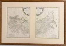 Antique 1771 Bonne Framed Map Pair Russian Empire Siberia Kamchatka Alaska Coast picture
