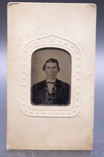 Antique Gem Tintype Man Patterned Vest Potter Patent 1865 3 Cent Revenue Stamp C picture