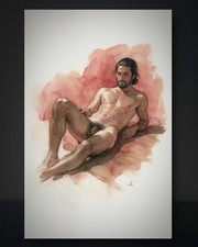 Original Watercolor Painting Male Figure Portrait Book Page  (5.5 × 8.5 inches) picture