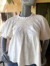 $248 Christy Dawn Organic Cotton Puff Sleeve Top w/ Smocking Detail EUC/sz XS picture