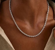4mm Diamond Cut Solid 925 Sterling Silver Italian Rope Chain Men's Necklace picture