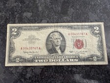1963 2 Dollar Red Seal Note Low Serial Number, Circulated, Rare picture