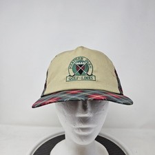 Vintage Heather Glen Golf Links Hat Cap Strap Back Plaid Khaki Mens Colorado 90s picture