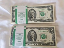  2 PACK 200 NEW CONSEC SEQUENT UNCIRC $2 BILLS 400  PRISTINE CONDITION FAST SHIP picture