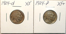 1924 P & D 2 COIN BUFFALO NICKEL  SET  EXTRA FINE 5C Coins BUY IT NOW picture