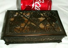 ANTIQUE L.C.T. TIFFANY STUDIOS BRONZE CARAMEL FAVRILE GRAPEVINE GLASS DESK BOX picture