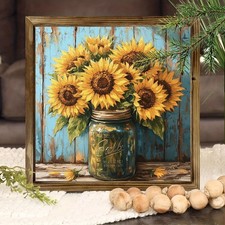 2D Rustic Wood Framed Sunflower Wall Art Vibrant Sign Home Farmhouse Decor Gift picture