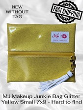 MJ Makeup Junkie Bag Glitter Yellow Small 7x9 - NWOT - HTF - FAST SHIPPING picture