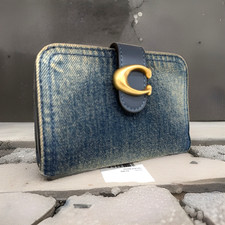 AUTH NWT COACH Tabby Cotton Denim Compact Wallet In Dark Indigo picture