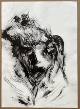Original Signed French Abstract Ink Drawing on Paper Modern Expressionist picture