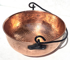 Vintage 12.8inch French Copper Jam Pan Cauldron Iron Handles Rounded Rim 4.4lbs picture