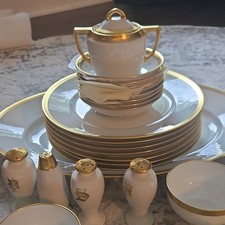 Vintage Hutschenreuther Selb LHS Bavaria White Gold Trim Dinnerware China Set 44 picture