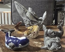 WHALE COLLECTOR SCULPTURES  MT HELENA(ASH) OCEAN-JASPER (2)RESIN  CLAY(SIGNED) picture