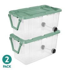 Sterilite 160 Qt Rolling Storage Boxes 2-Pack Sage Green Heavy Duty Plastic Tote picture