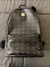MCM Stark Visetos Logo Black Medium Backpack Zip Stud Detail w/ Pockets picture