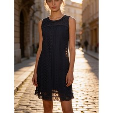 Boden Navy Crochet Lace Sleeveless Shift Dress picture