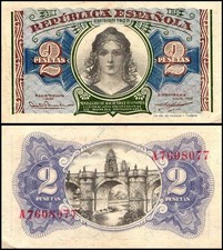 Spain 2 Pesetas, 1938, P-95, Used picture