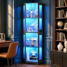 BROTTAR 4-Tier Corner Display Cabinet Curio Cabinet with Glass Doors & LED Light picture