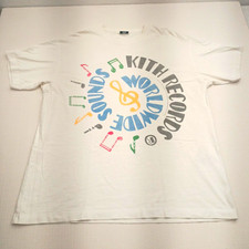 KITH Men's L White Records Worldwide Sounds Graphic Logo Crew Neck T-Shirt picture