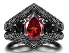 Art Deco Pear Shaped Red Garnet Engagement Ring Set Vintage Red Garnet Ring Set picture