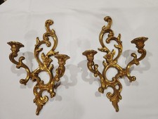 Two Vintage Syroco Hollywood Regency Gold Wall Sconces Candle Holders MCM picture