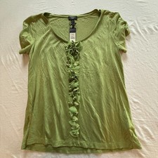Talbots PETITES Exclusive Ruffled Front Light Canopy Green Womens SP NWT(A16-48) picture