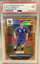 2016 Panini Prizm UEFA Euro Marco Verratti Italy Orange Prizm PSA 9 #7/20 Rare picture
