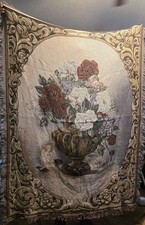 VTG Barbara Mock Floral Bouquet Tapestry Throw Ornate Urn Baroque Border picture