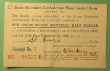 1925 Stone Mountain Half Dollar Saint Rose Bank Subscriber Receipt #1 dated 1925 picture