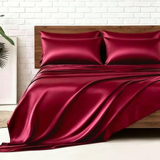 MR&HM Satin Sheets King Size with Elastic Corner King(6Pc), 07- Burgundy picture