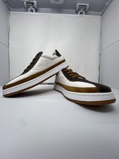 Men's Low Top Lace-Up Sneakers Brown/White/Tan Colorblock Casual Tenis Hombre picture