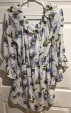 Hint of Blush Boho Floral Off Shoulder Peasant Dress w/ Bell Sleeves Sz Large picture