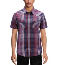 Levi's Men’s Pearl Snap Button Down Western Short Sleeve Plaid Cowboy Shirt picture