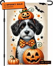 BlissYard Halloween Garden Flag Pumpkin Hat Dog 12x18 Inch Polyester picture