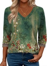 Womens 3/4 Sleeve V Neck Tunic Top Soft Stretchy Blouse for Casual Work Office picture
