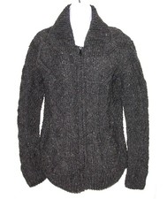 Vintage Sisandina Wool Sweater Sz M Full Zip Cable Knit Gray Handknit Artisan picture