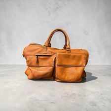 Vintage Latico Leather Deluxe Travel Bag Duffle Cognac Brown Weekend Crest Logo picture
