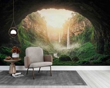 3D Mountain Waterfall Cave Landscape Wallpaper Wall Murals Removable Wallpaper picture