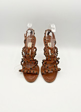 Manolo Blahnik Brown Leather Strappy Stiletto Heels w/ Stud Accents Size EU 38 picture