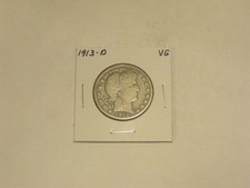 1913-D  Silver Barber Half Dollar  in Very Good  condition picture