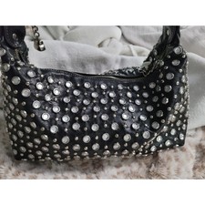Kathy Van Zeeland Black Rhinestone Studded Shoulder Bag Y2K Hobo Silver Hardware picture