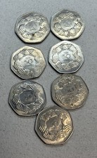 Lot of 7 1973 United Kingdom Queen Elizabeth II 50 Pence Coin picture