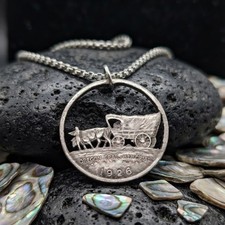 1926 Oregon Trail Memorial Half Dollar Cut Coin Necklace Custom Challenge Coin picture