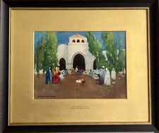 Hans Jacob Hansen R.S.W.Orientalist Painter Cock Fight Morocco Watercolor Framed picture