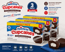 Hostess Cupcakes, Chocolate Snack Cakes, 22.22 oz Box (14 Ct.) pack of 3 picture