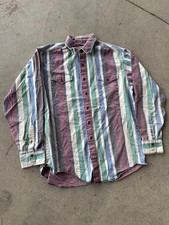 Vintage Wrangler Brushpopper Shirt Large Pink Teal Western Rodeo Striped Cowboy picture